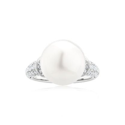Ring With Pearl & Diamond In 18K White Gold