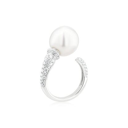 Ring With Pearl And Diamond 18K White Gold