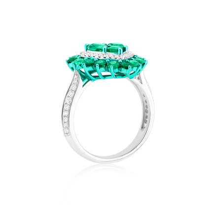 Emerald and Diamond Heart 18K White Gold Heart Ring