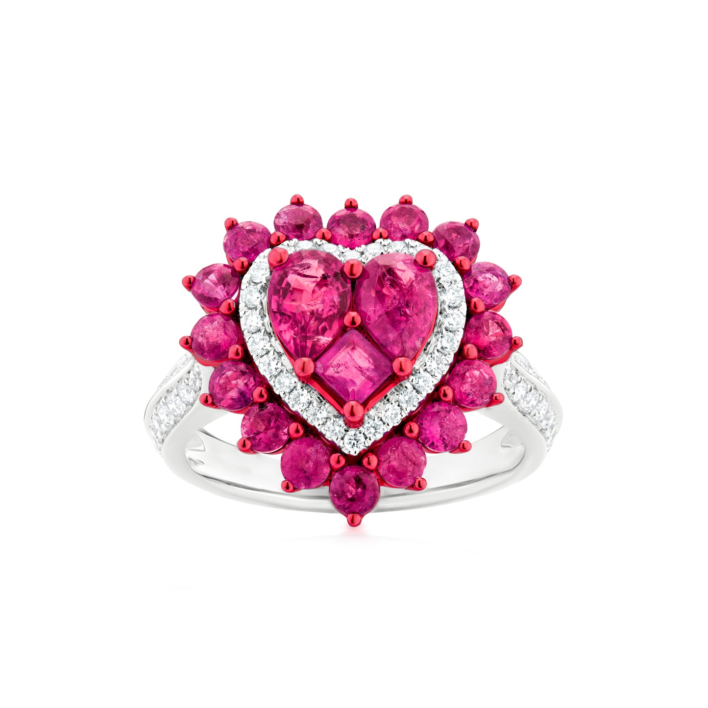 Ruby and Diamond Heart 18K White Gold Heart Ring