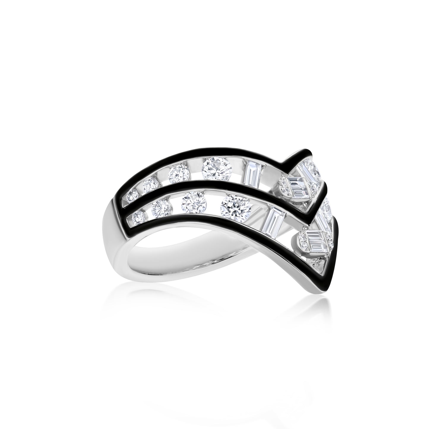 18K White Gold Enamel and White Diamond Crown Ring