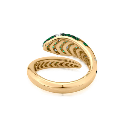 Ring With Emerald And Diamond In 18K Yellow Gold And Black Rhodium