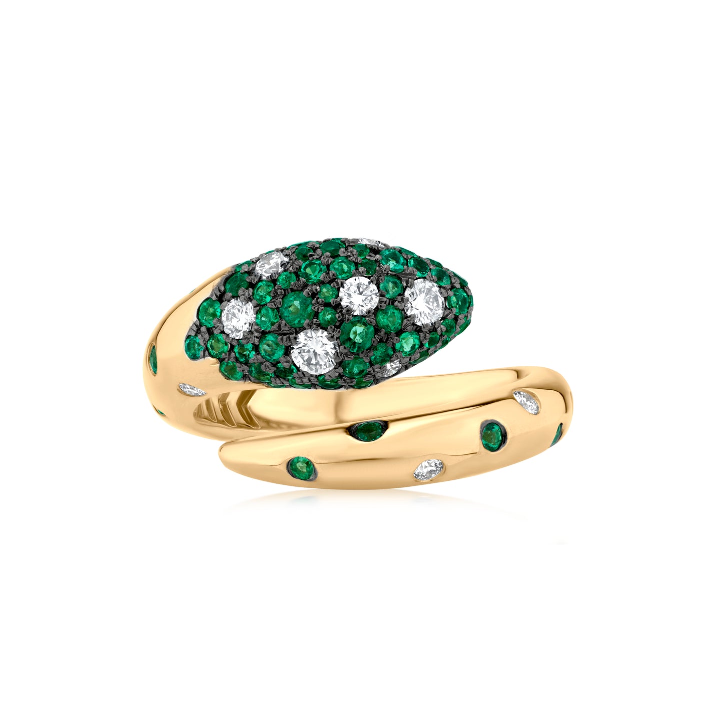 Ring With Emerald And Diamond In 18K Yellow Gold And Black Rhodium