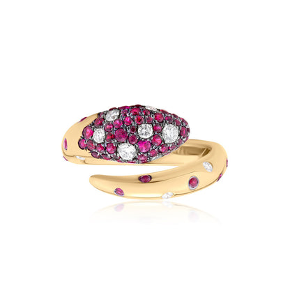 Ring With Ruby And Diamond In 18K Yellow Gold And Black Rhodium