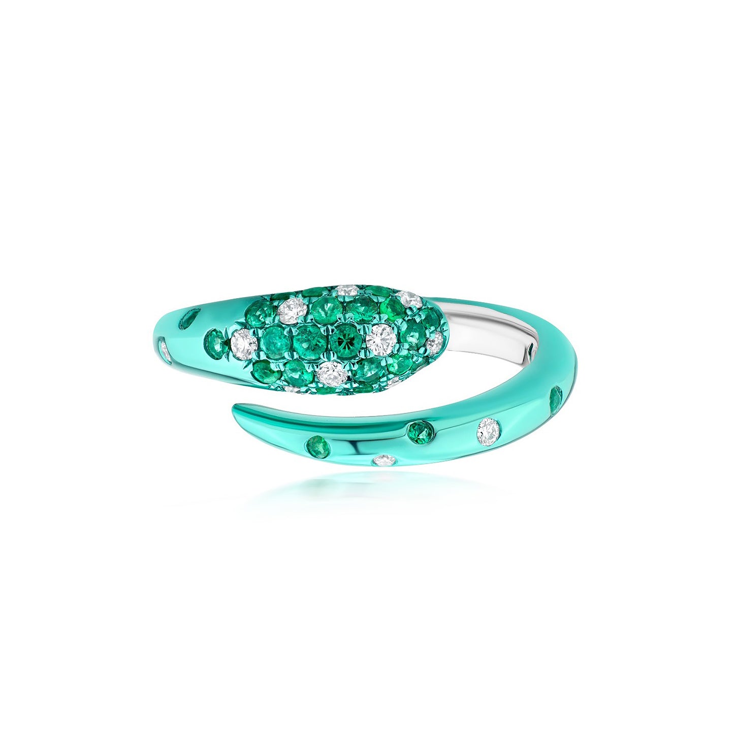 Ring With Emerald And Diamond In 18K White Gold Green Rhodium