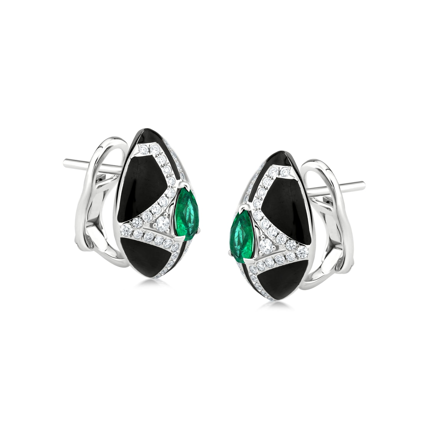 Diamond Frame Earring With Emerald And Diamond In 18K White Gold