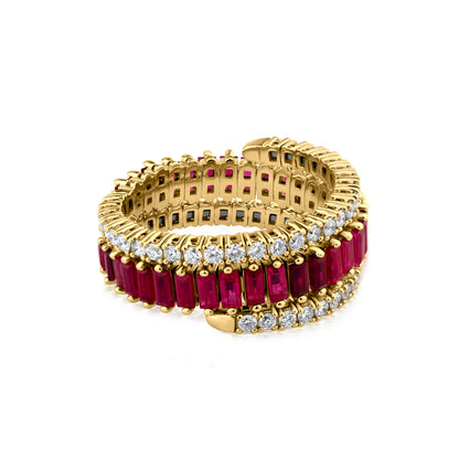 Spiral Ring With Ruby And Diamond In 18K Gold