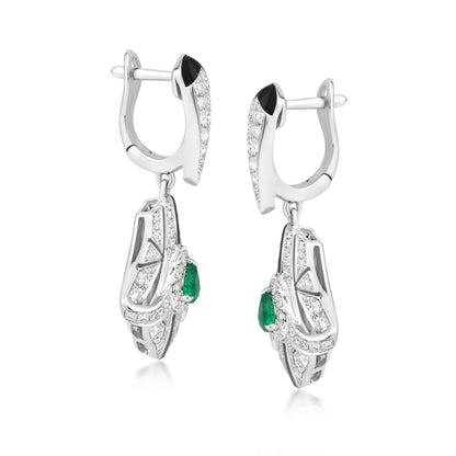 Fan Earring With Emerald And Diamond In 18K White Gold