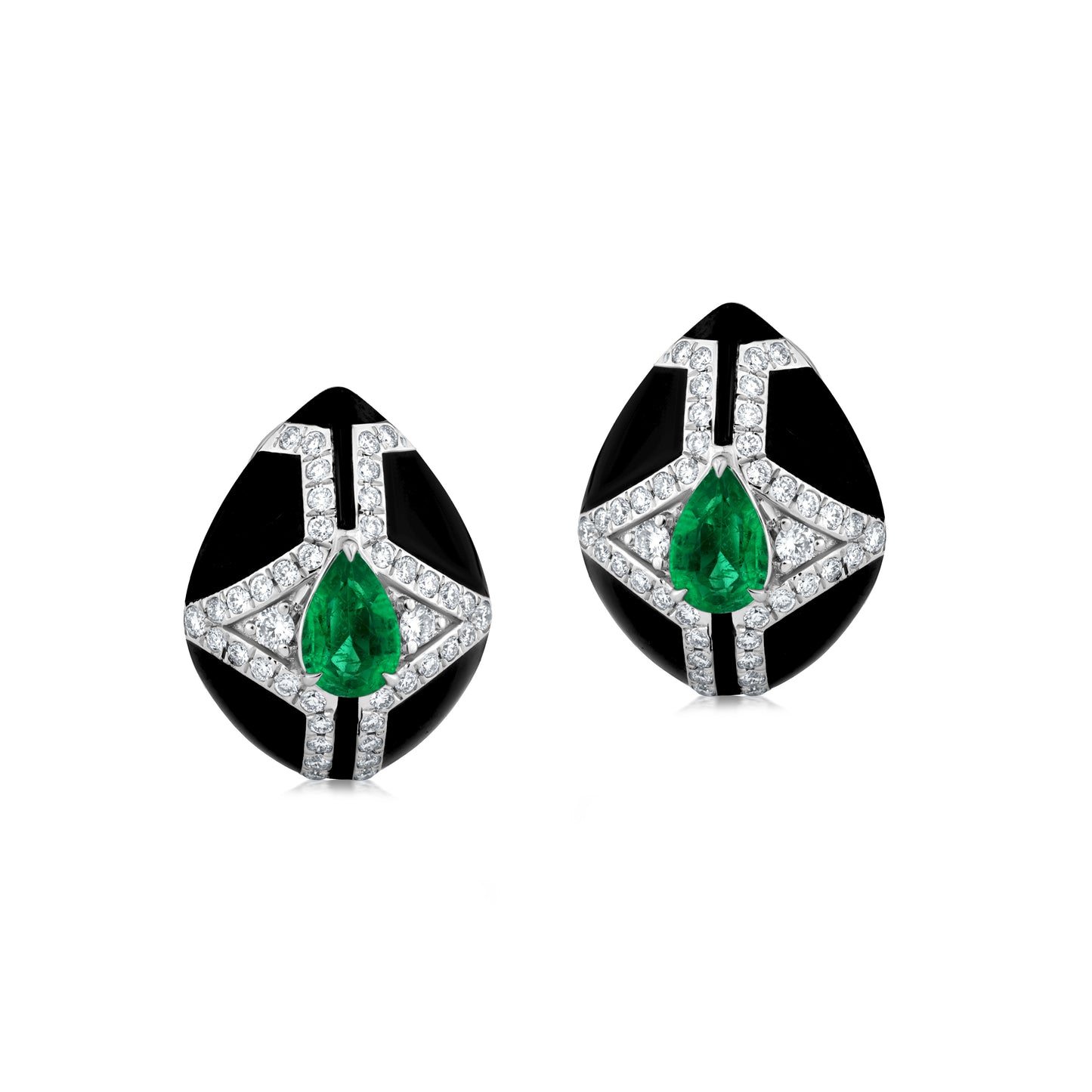 Diamond Frame Earring With Emerald And Diamond In 18K White Gold