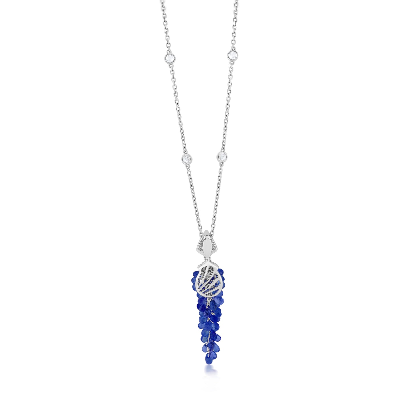 Dangle Cluster Necklace With Sapphire And Diamond In 18K White Gold