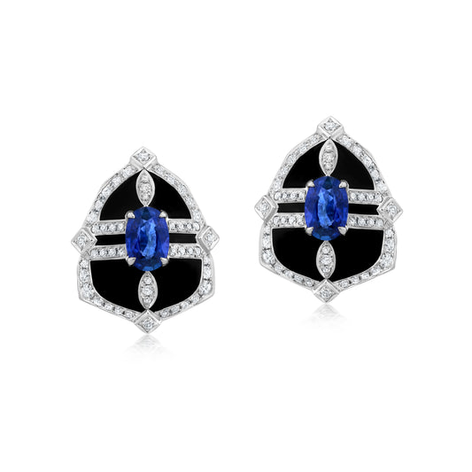 Shield Earring With Sapphire And Diamond In 18K White Gold