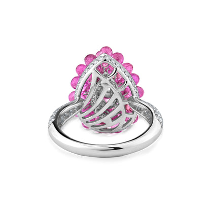 Teadrop Cluster Ring With Pink Sapphire And Diamond Center In 18K White Gold