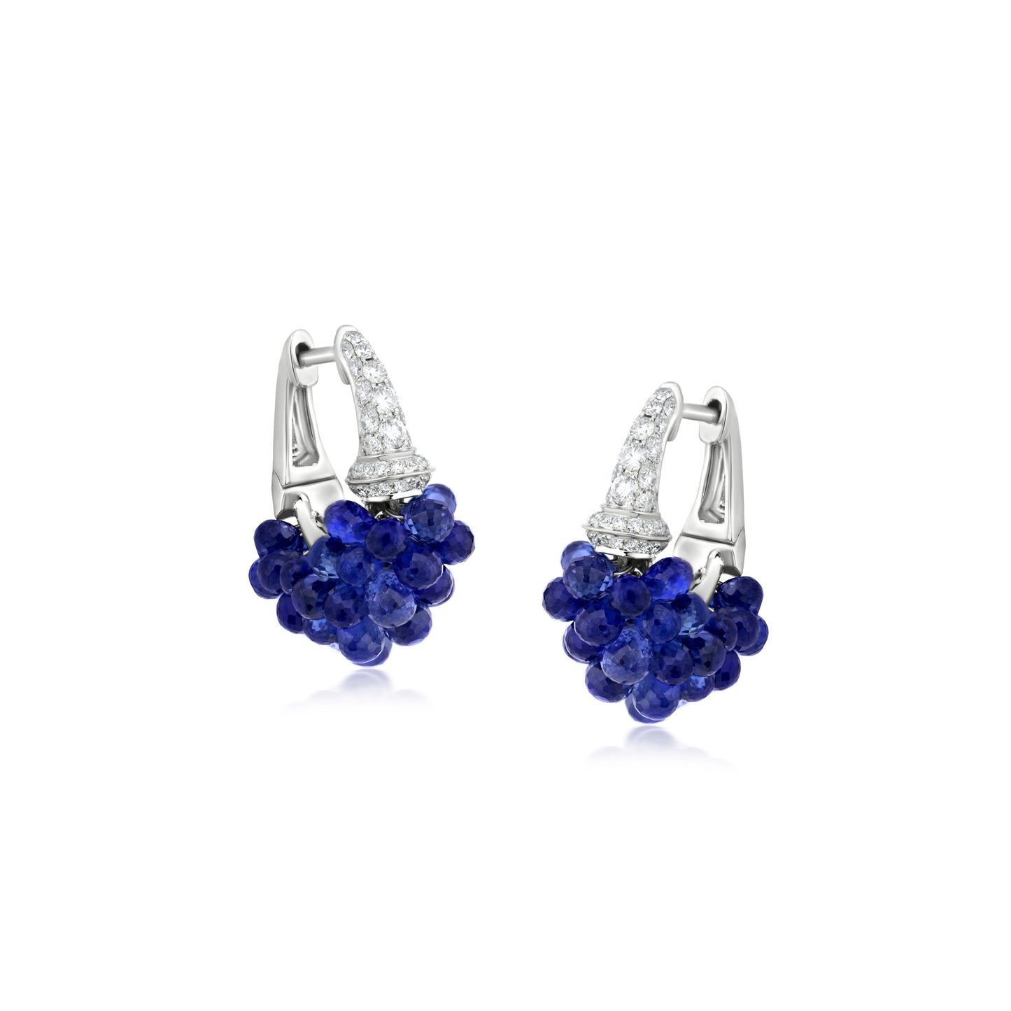 Cluster Hoop Earring With Sapphire And Diamond In 18K White Gold