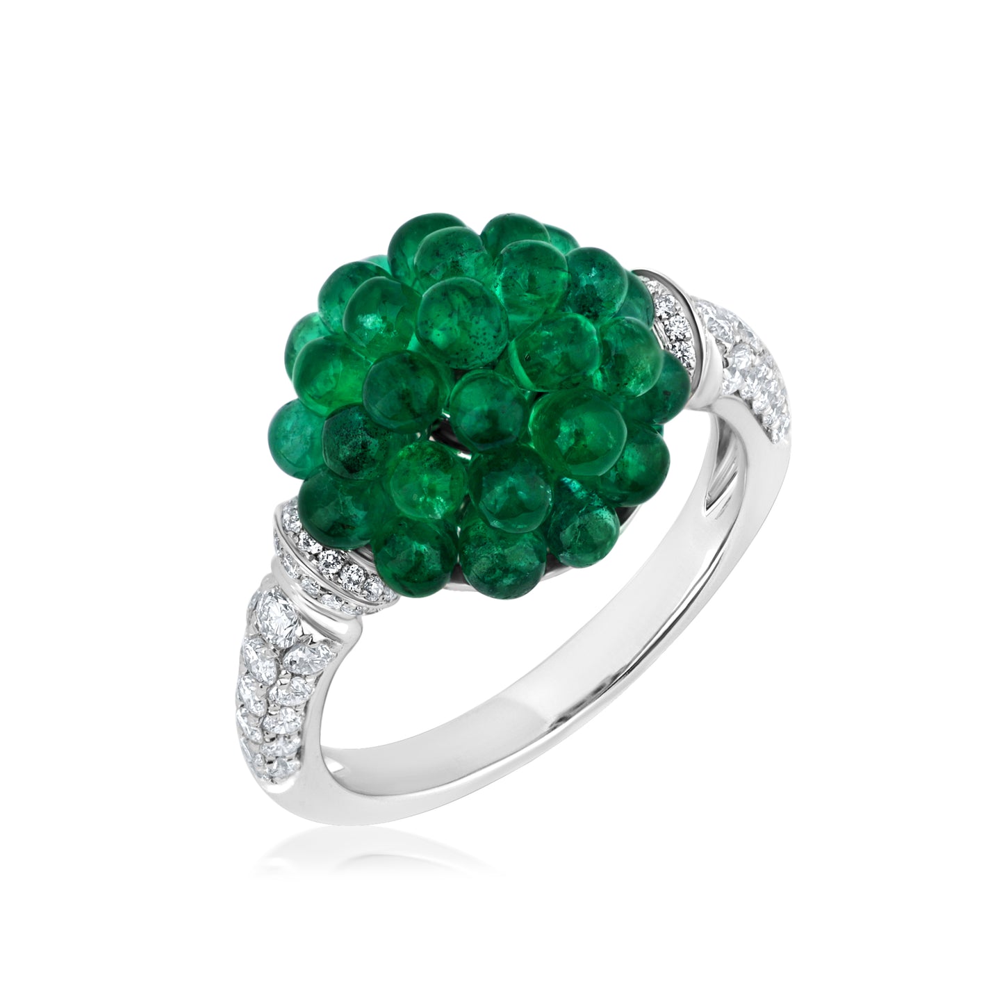 Round Cluster Ring With Emerald And Diamond In 18K White Gold