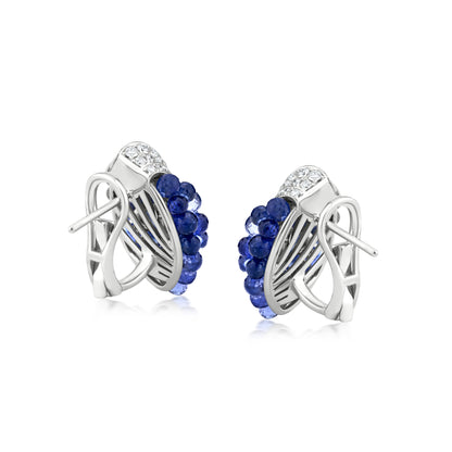 Small Cluster Around Point Earring With Sapphire And Diamond In 18K White Gold