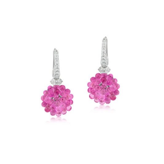 Small Cluster Earrings With Pink Sapphire And Diamond In 18K White Gold