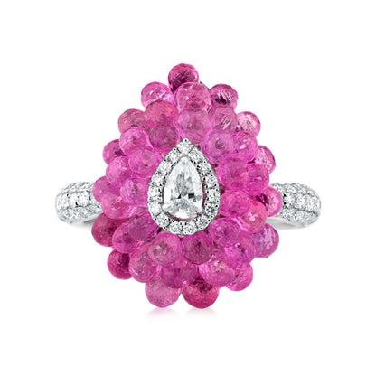 Teadrop Cluster Ring With Pink Sapphire And Diamond Center In 18K White Gold