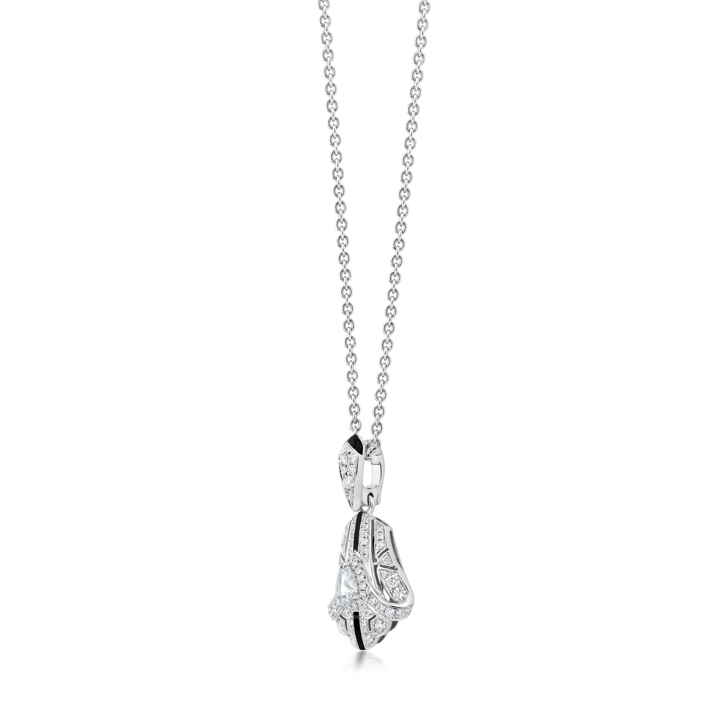 Fan Necklace With Diamond In 18K White Gold