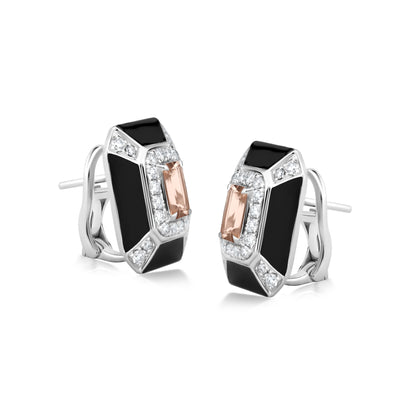 Rectangular Earring With Morganite And Diamond In 18K White Gold