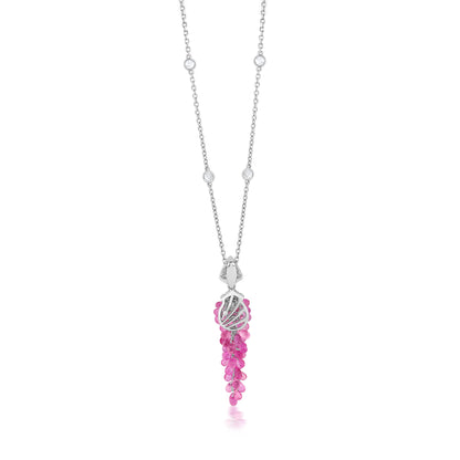 Dangle Cluster Necklace With Pink Sapphire And Diamond In 18K White Gold