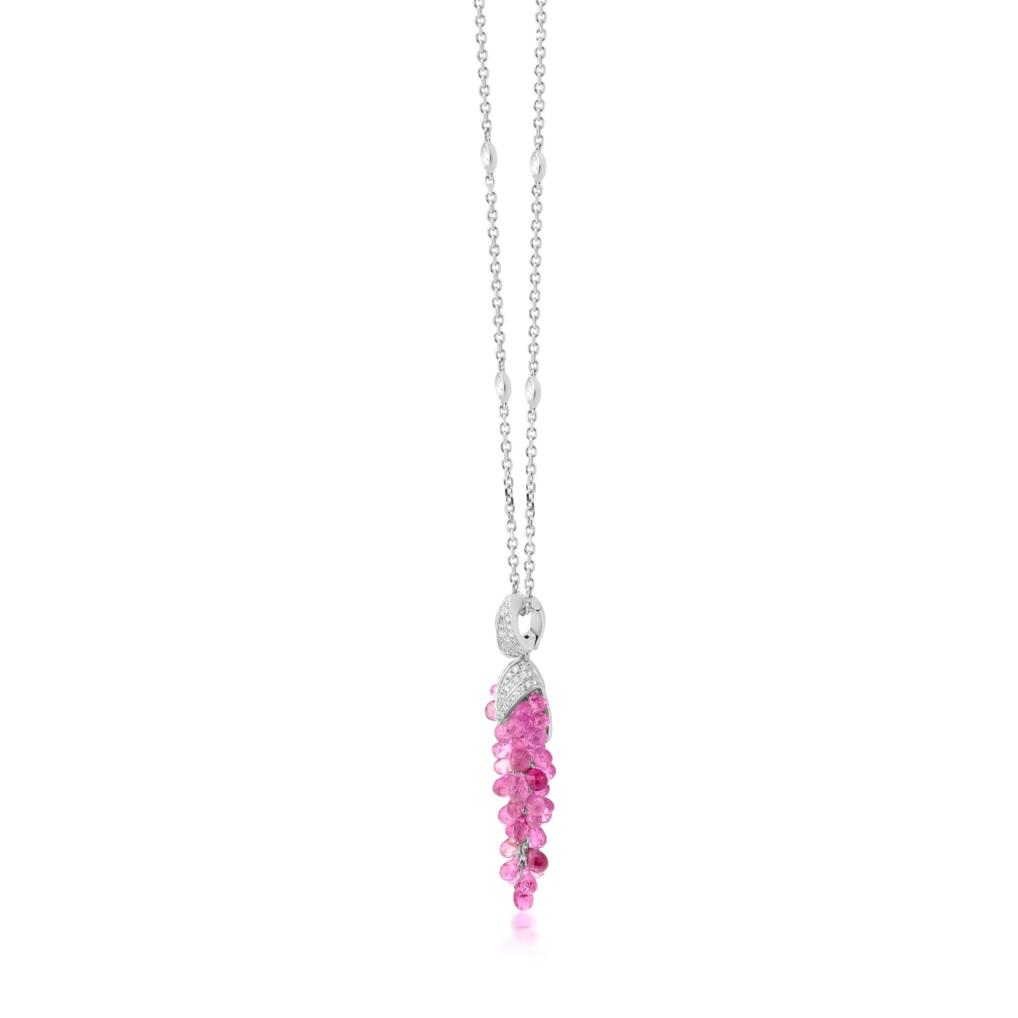 Dangle Cluster Necklace With Pink Sapphire And Diamond In 18K White Gold