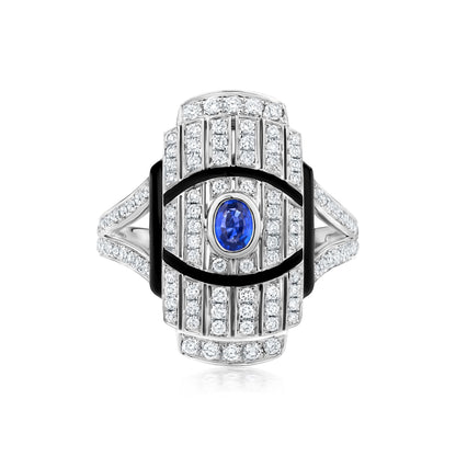 Oculus Ring With Sapphire And Diamond In 18K White Gold