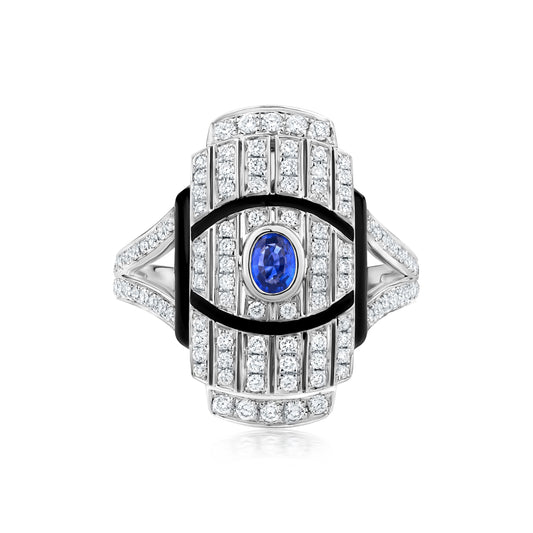 Oculus Ring With Sapphire And Diamond In 18K White Gold