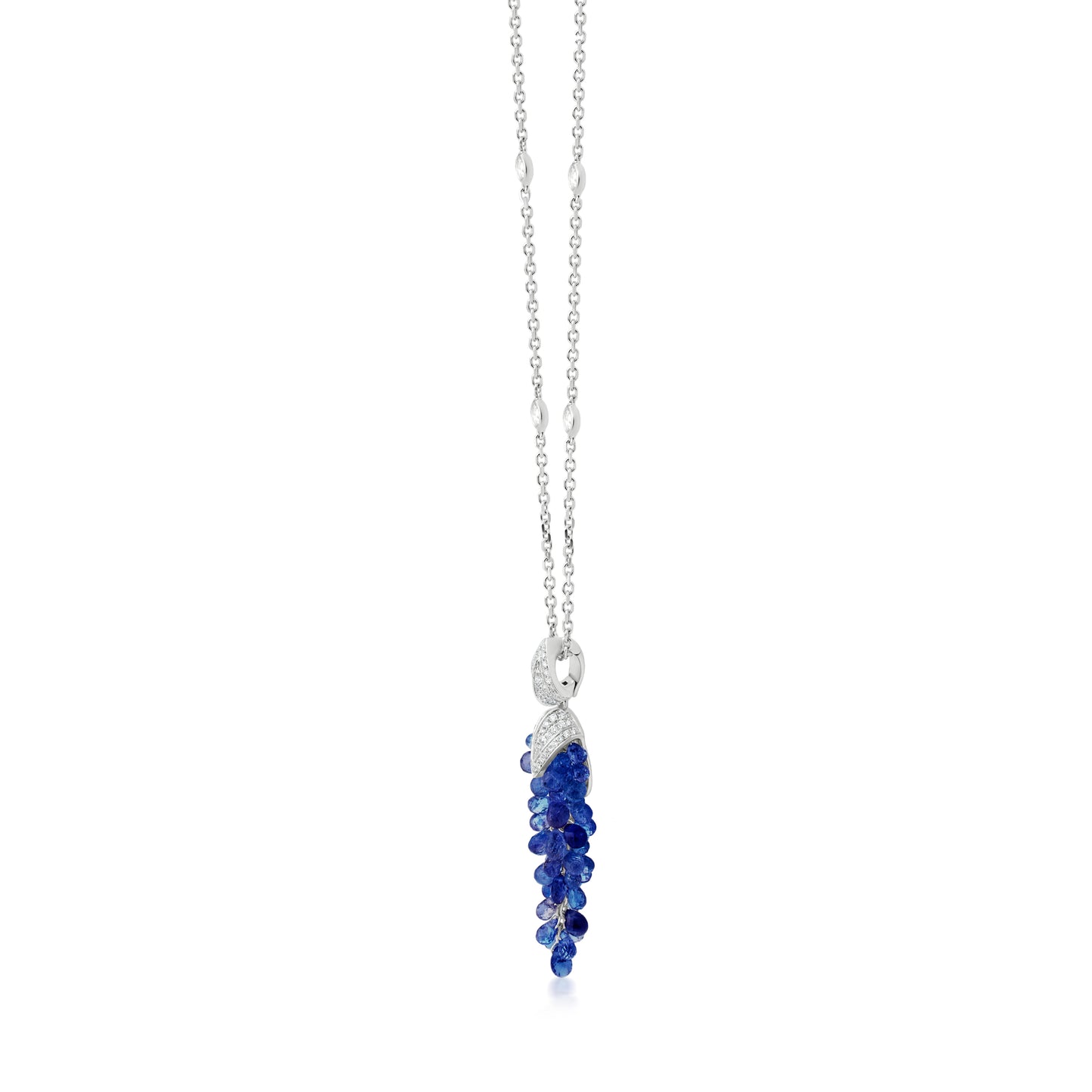 Dangle Cluster Necklace With Sapphire And Diamond In 18K White Gold