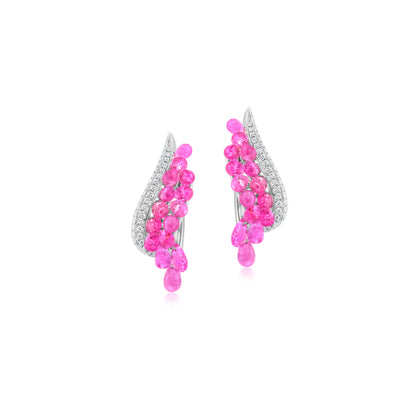 Cluster Earring With Pink Sapphire And Diamond points In 18K White Gold