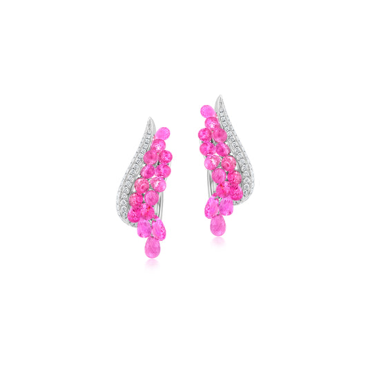 Cluster Earring With Pink Sapphire And Diamond points In 18K White Gold