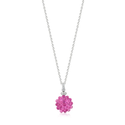 small Round Cluster Pendant Necklace With Pink Sapphire And Diamond In 18K White Gold