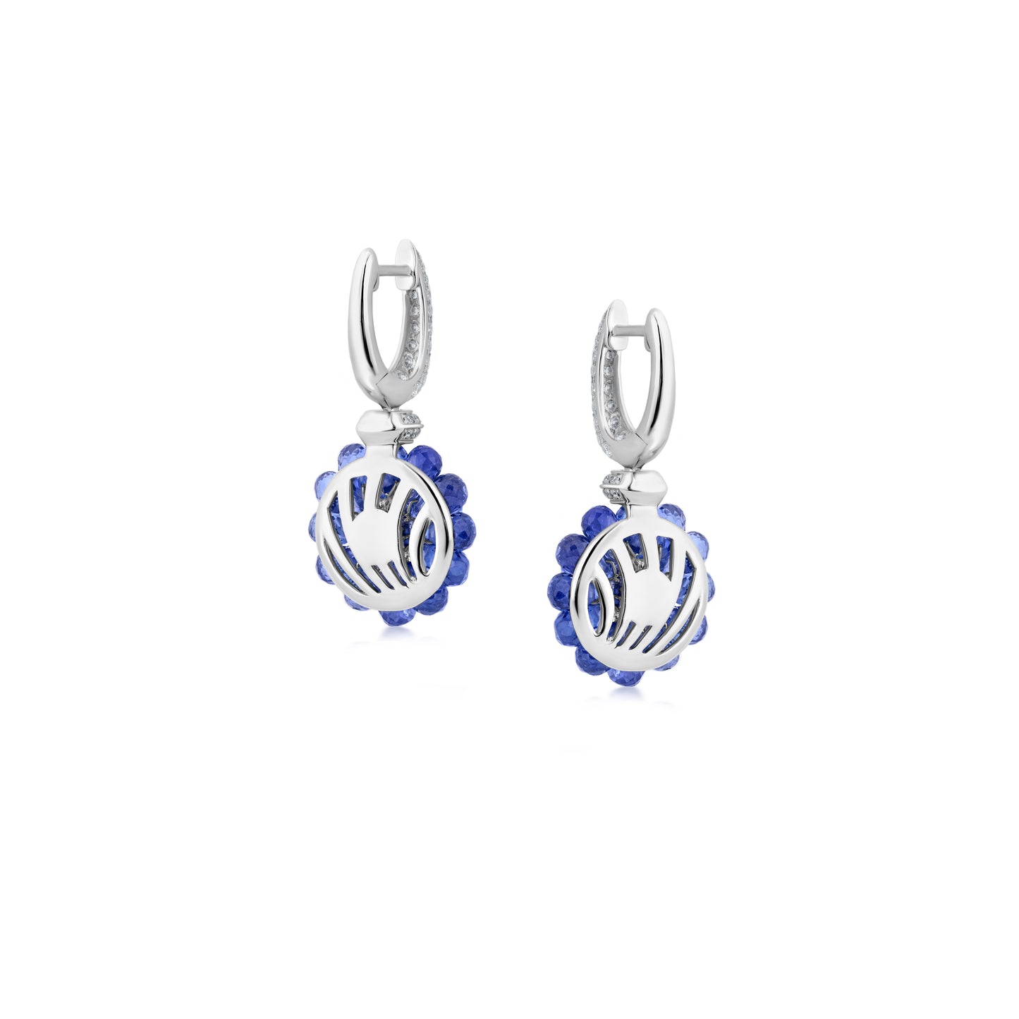 Small Cluster Earring With Sapphire And Diamond In 18K White Gold