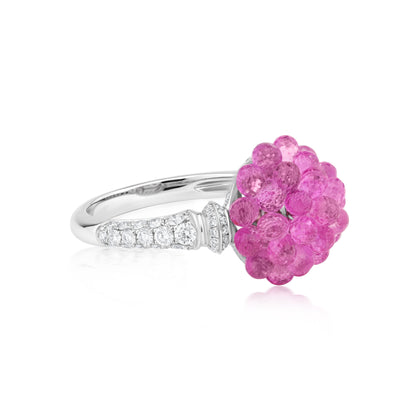 Small Round Cluster Ring With Pink Sapphire And Diamond In 18K White Gold