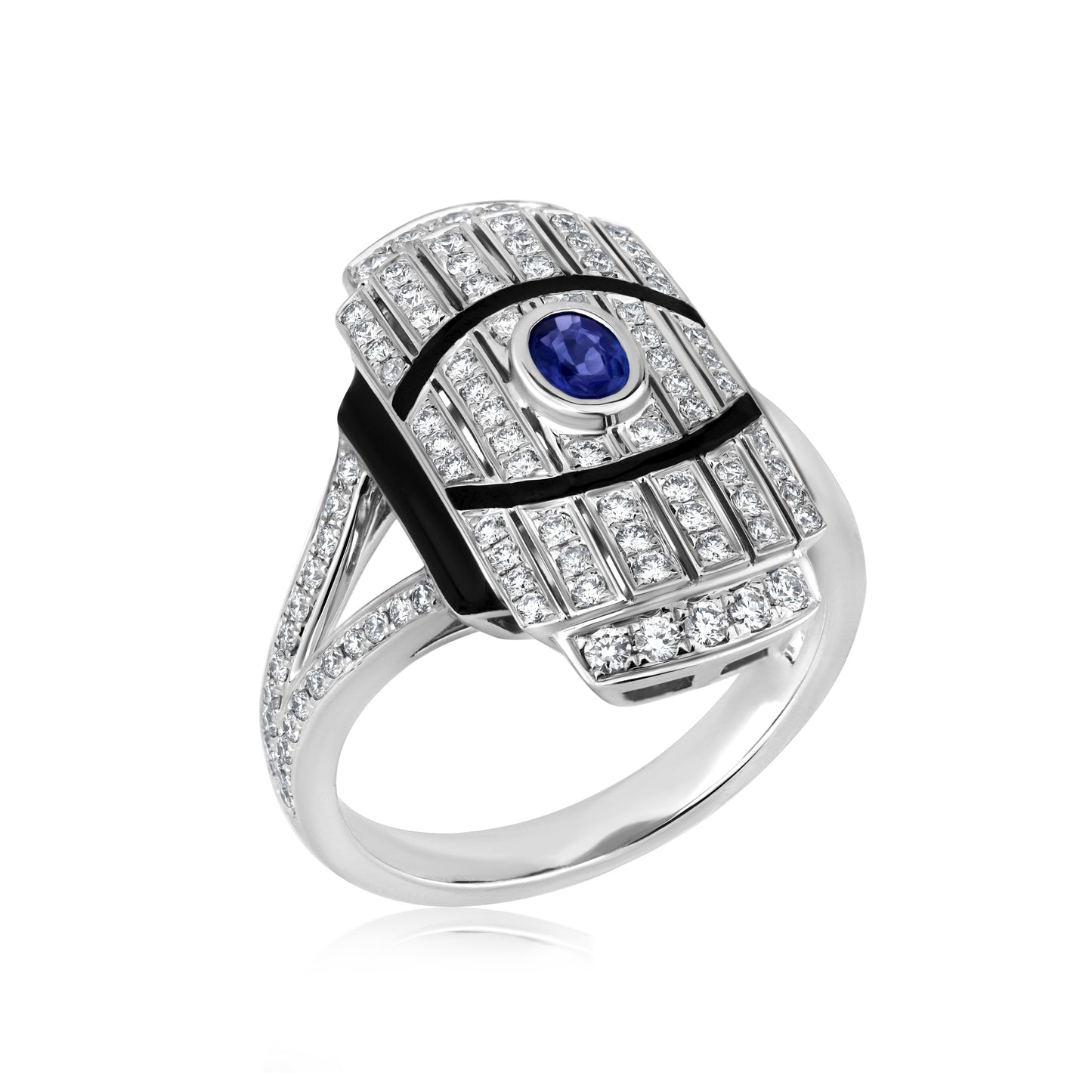 Oculus Ring With Sapphire And Diamond In 18K White Gold