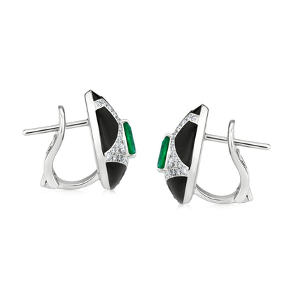 Diamond Frame Earring With Emerald And Diamond In 18K White Gold