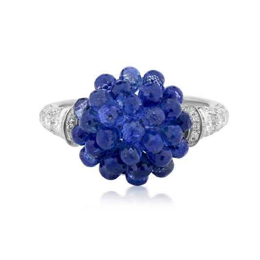 Small Round Cluster Ring With Sapphire And Diamond In 18K White Gold