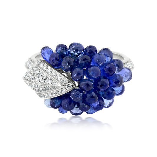 Cluster Around Point Ring With Sapphire And Diamond In 18K White Gold