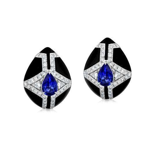 Diamond Frame Earring With Sapphire And Diamond In 18K White Gold