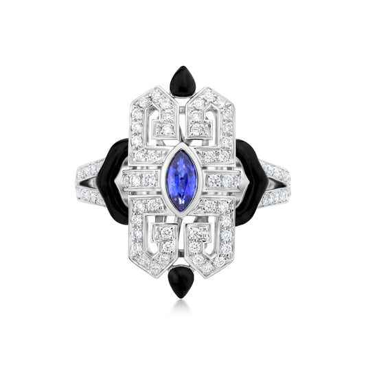 Fleur Ring With Sapphire And Diamond In 18K White Gold