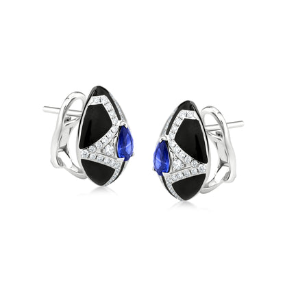 Diamond Frame Earring With Sapphire And Diamond In 18K White Gold