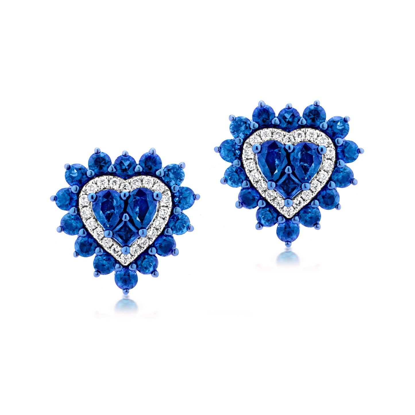 Sapphire and Diamond 18K White Gold Heart Stud Earrings